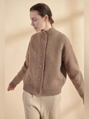 AMENTE LOS ANGELES High Neck Wool Cardigan Brown Size M/L GUC